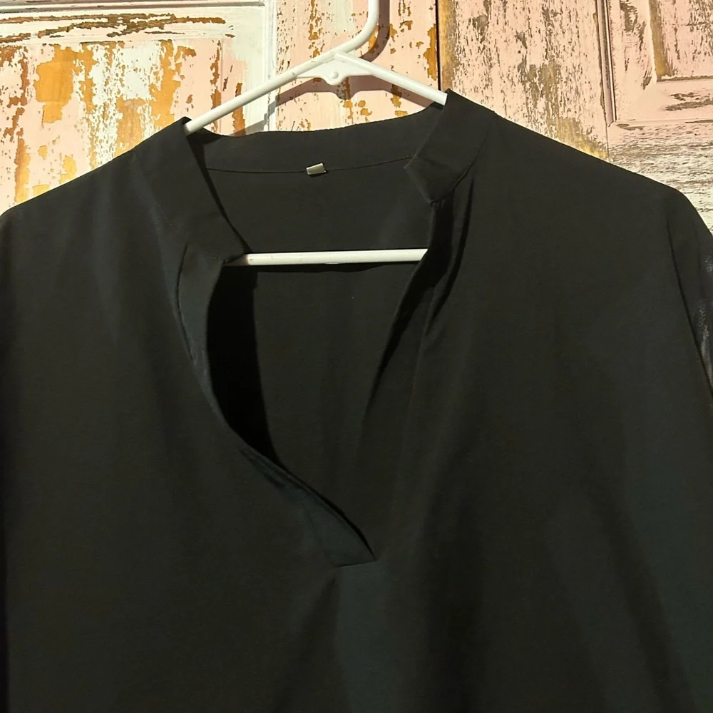 Women’s Black Blouse with Floral Sheer Sleeves